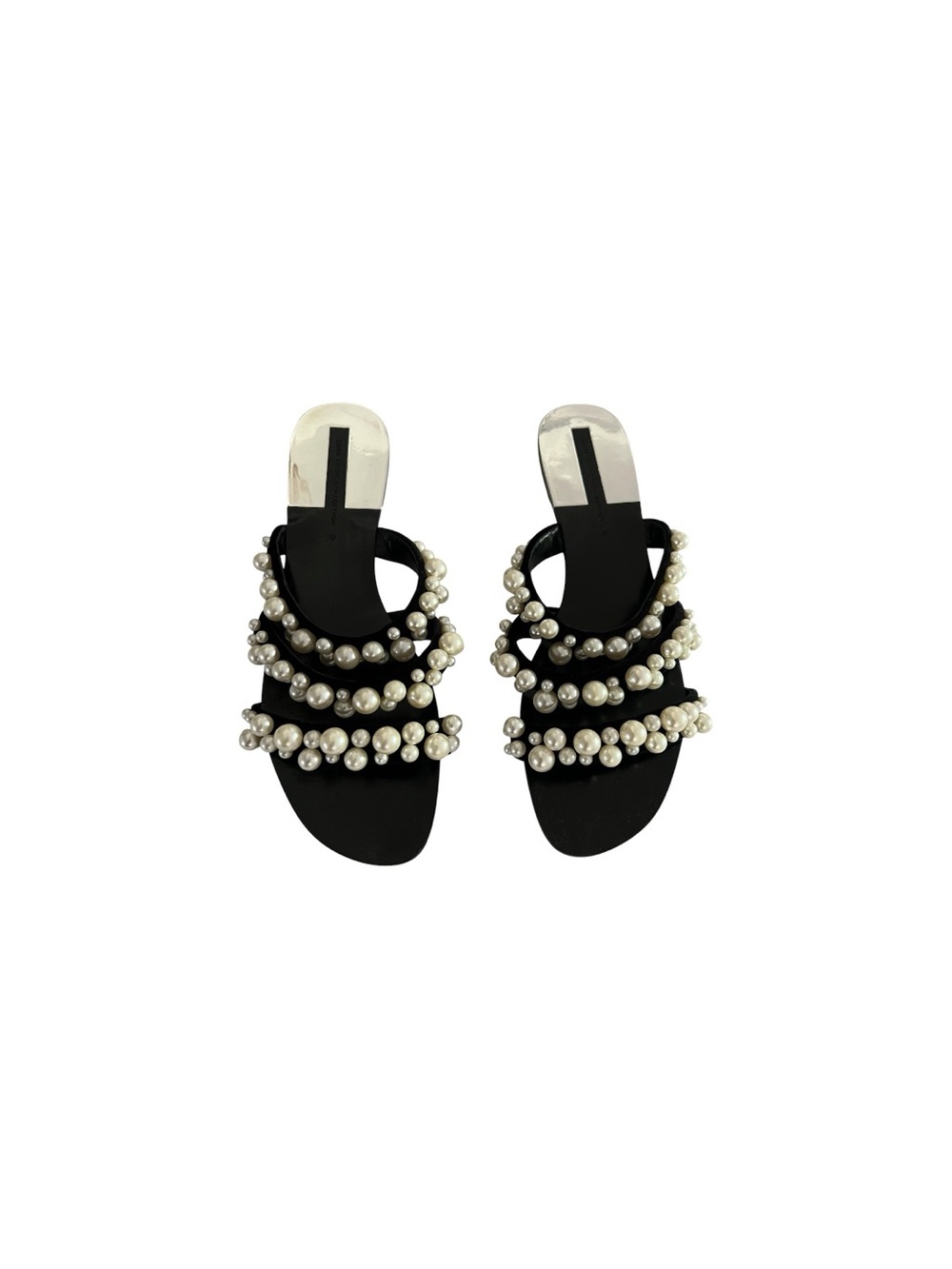 Zara Black Pearl-Embellished Slide Sandals